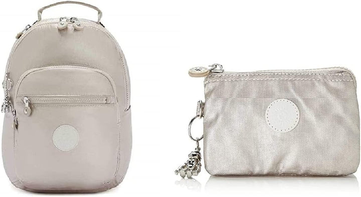 Kipling Backpacks Seoul, S, Metallic Glow + Damen Creativity S Münzbörse Silber (Metallic Glow)