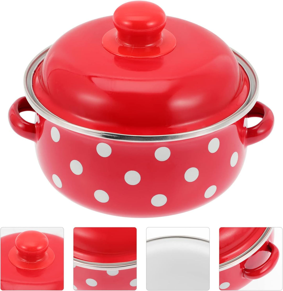 PRETYZOOM Emaille Kasserolle 1L mit Deckel Retro Kleiner Topf Für Suppen Und Eintöpfe Ideal Für Alle