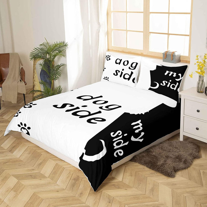 Homewish Dog Side and My Side Bettwäsche Set,155x220 Schwarz Weiss Hundedeckenbezug Set,für Mädchen,