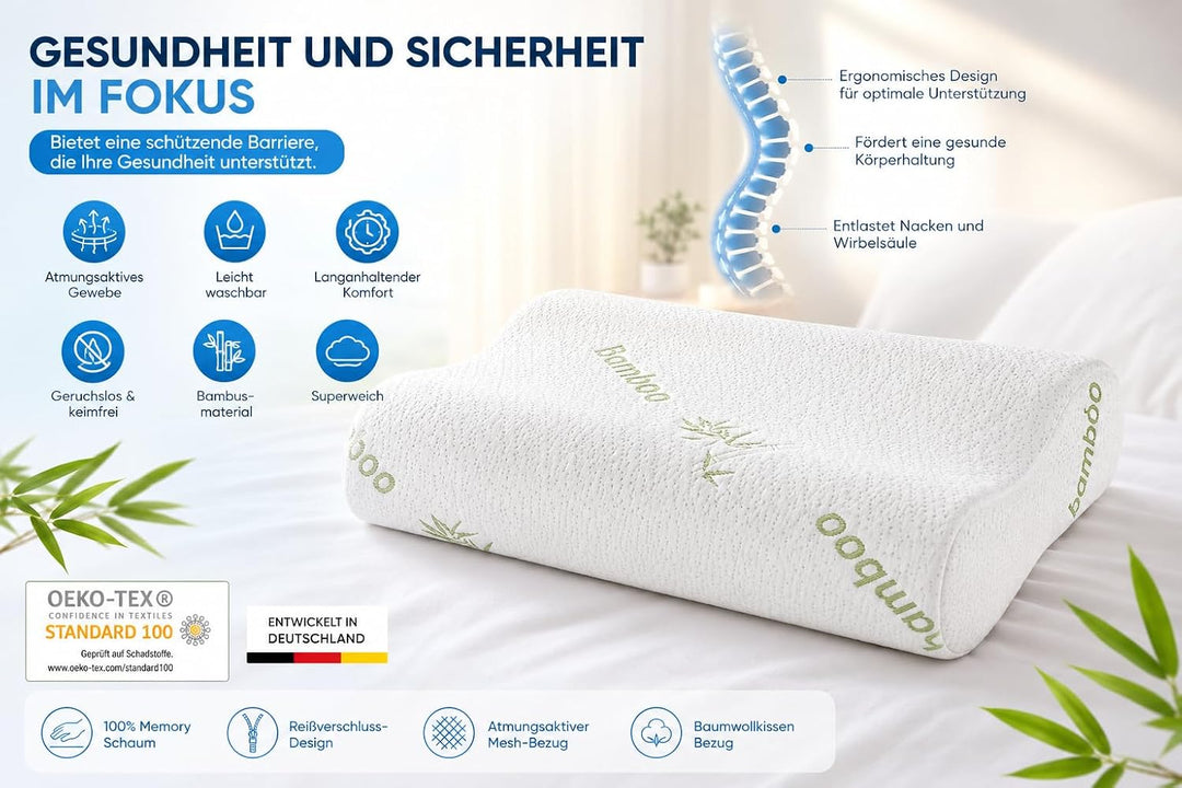 Orthopädisches Nackenstützkissen aus Memory Foam – Ergonomisches Kopfkissen für Seiten- &amp; Rückenschl