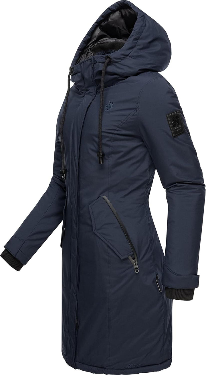 Navahoo Damen Wintermantel Winterparka mit Kapuze Letiziaa XS-3XL M Blau, M Blau