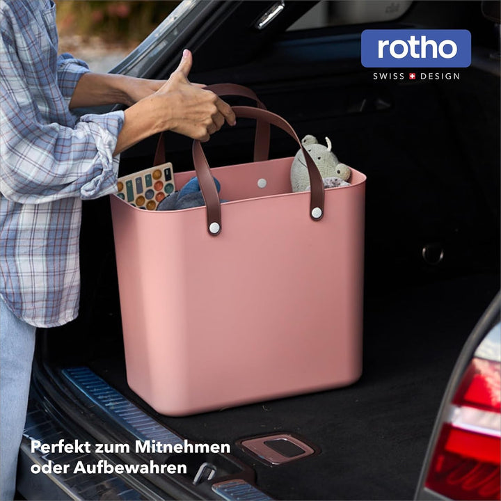 Rotho Albula 2er-Set Einkaufskorb, Kunststoff (PP recycelt), rosa, 2 x 25l, (40 x 23,5 x 34 cm), 2,