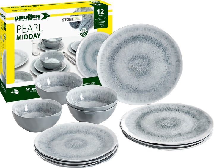 BRUNNER - Campinggeschirr Melamin (Set: 8, 12, 16 oder 40 Teilig), 2-4 Personen - Pearl - Hochwertig