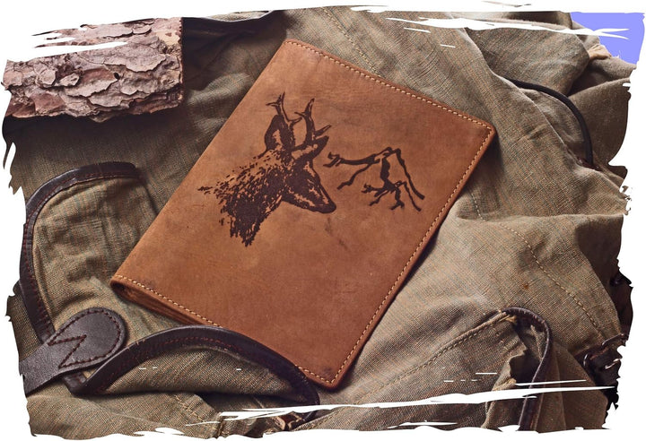 Greenburry Vintage Leder-Ausweismappe mit Jagd-Motiv - Jagdschein-Etui aus Leder - 16,5x12x1 cm
