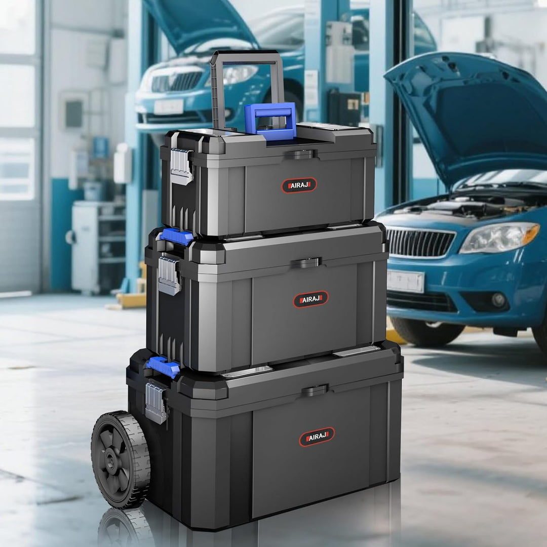 3-in-1 Werkzeugkoffer mit Rollen,Modularer Werkzeugkoffer Leer,Stapelbarer Werkzeugkiste,Oberteil mi