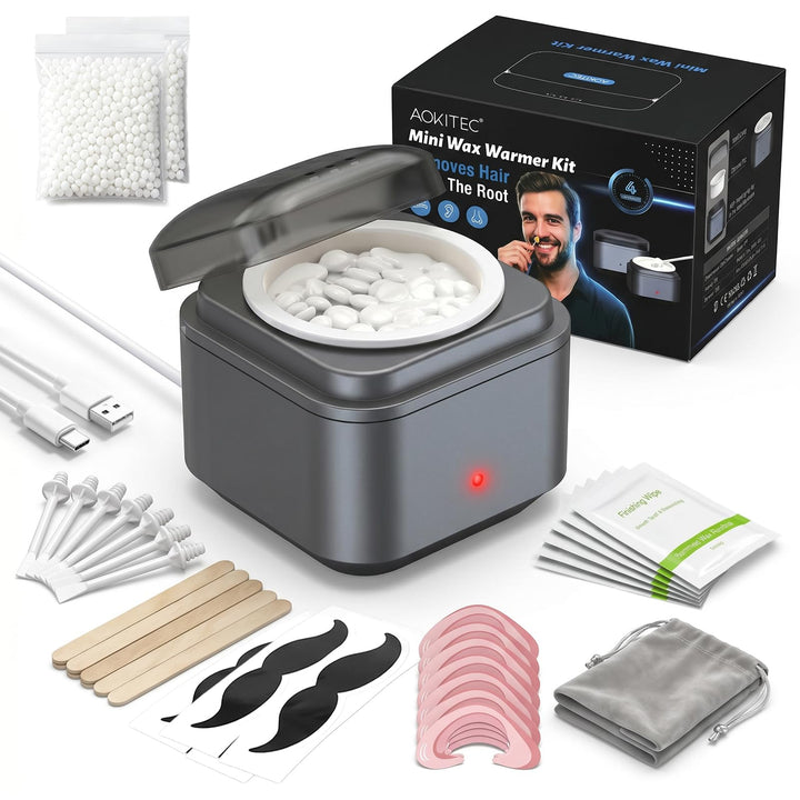 Aokitec Nasenhaarentferner Wachs Set für Herren mit USB-Schnellwärmung - Haarentfernungs Waxing Kit