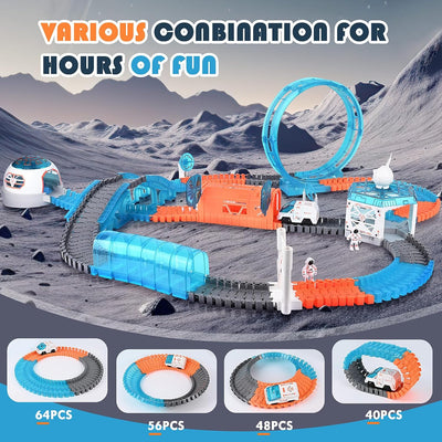 Weinsamkeit 232 Teile Weltraum Rennbahn Set - Flexibles Autorennbahn Set mit 1 Elektroautos und Dreh