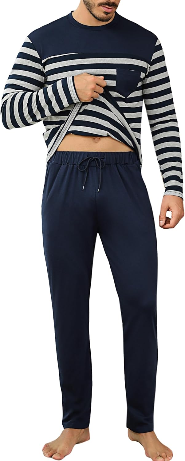Irdcomps Schlafanzug Herren Pyjama Lang Winter Baumwolle Nachtwäsche Set Langarm Männer Schlafanzüge