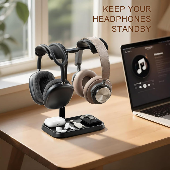 Doppel Kopfhörer Ständer, Stabiler Doppel Headset Halterung mit Ablagefach, Schwere Basis Gaming Kop