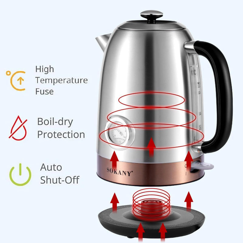 SOKANY SK-1031 2000W Wasserkocher, 1,7L Teekocher, Temperaturanzeige, Trockengehschutz & Auto-Off, W