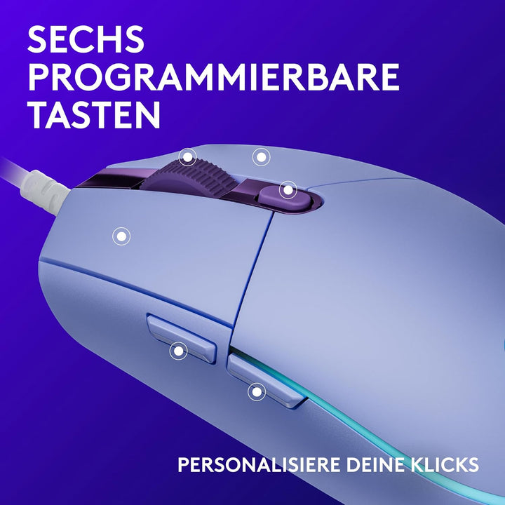 Logitech G203 Gaming-Maus mit anpassbarer LIGHTSYNC RGB-Beleuchtung, 6 programmierbare Tasten, spiel