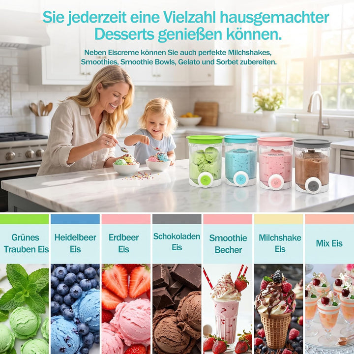 4 Stück Creami Behälter für Ninja Swirl CREAMi NC701EU 480ML BPA-Frei und Spülmaschinenfest Becher k