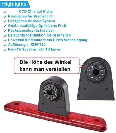 18mm Lens Auto Dach Bremslicht Rückfahrkamera Farbkamera Einparkkamera Rückfahrsystem+7" Zoll LCD Mo