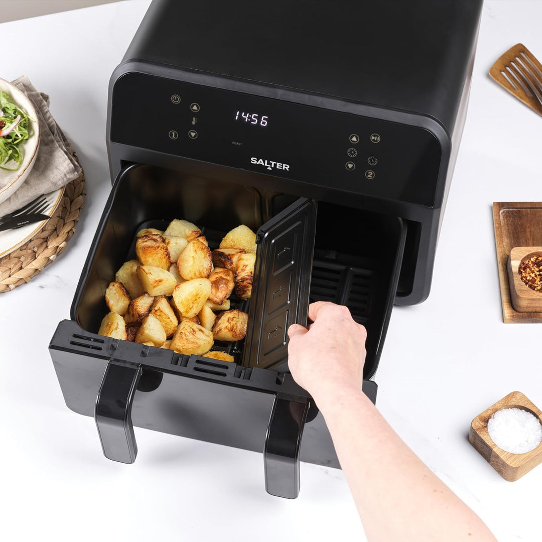 Salter Dual View Heissluftfritteuse – 7 l Antihaft-Kochschale mit abnehmbarer Trennwand, grosse Fami