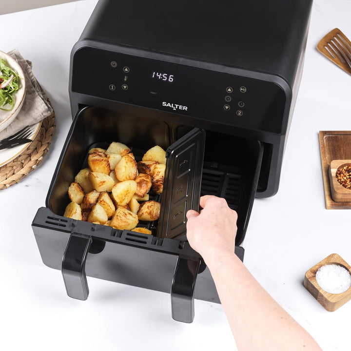 Salter Dual View Heissluftfritteuse – 7 l Antihaft-Kochschale mit abnehmbarer Trennwand, grosse Fami