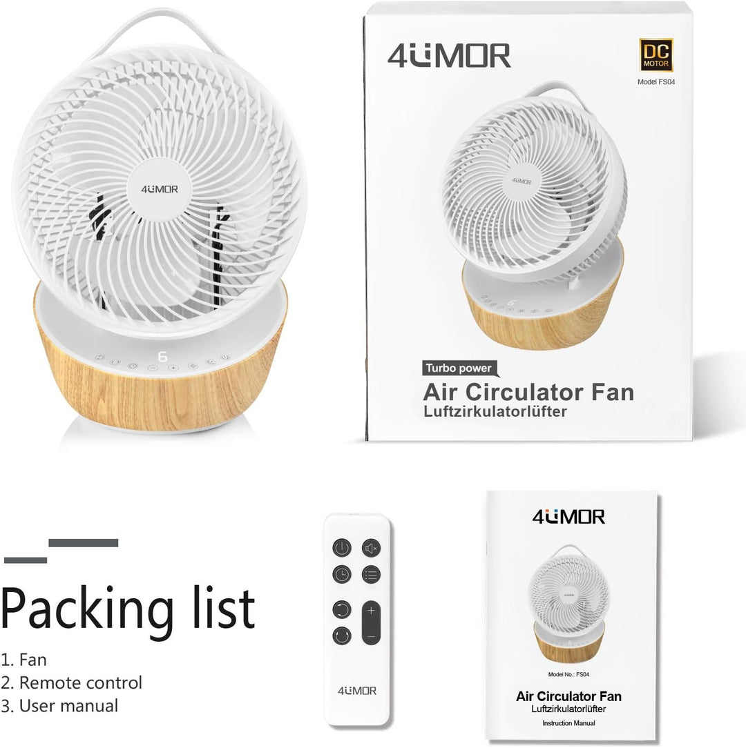 4UMOR Ventilator leise 20dB 7,6m/s Turbo 21W DC Motor 12 Geschwindigkeiten Tischventilator sehr Leis