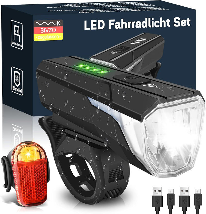 Gindoly LED Fahrradlicht Set, 100 LUX Fahrradlicht,2000mAH USB Aufladbar Fahrrad Licht, IPX4 Wasserd