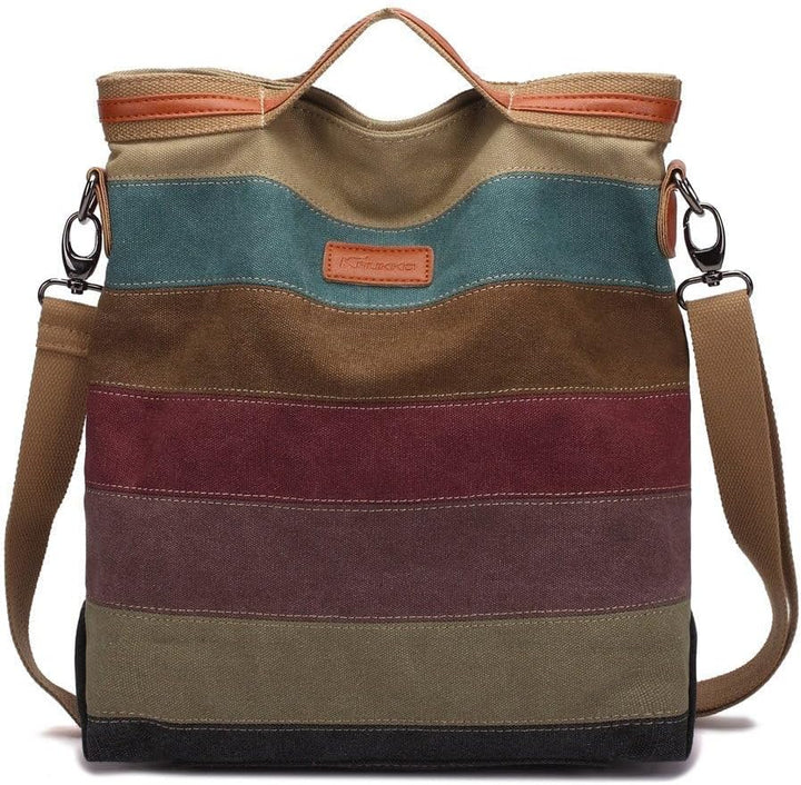 Damen Handtasche,KAUKKO Multi Color Striped Canvas Damen Handtasche Damen Wildleder Schultertasch Um