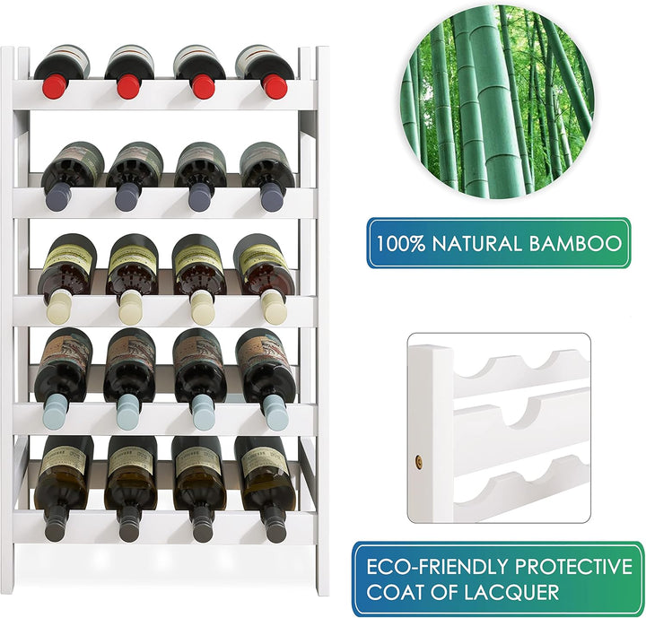 SMIBUY Bambus-Weinregal, 20 Flaschen-Display-Halter, 5-stöckige freistehende Lagerregale für Küche,