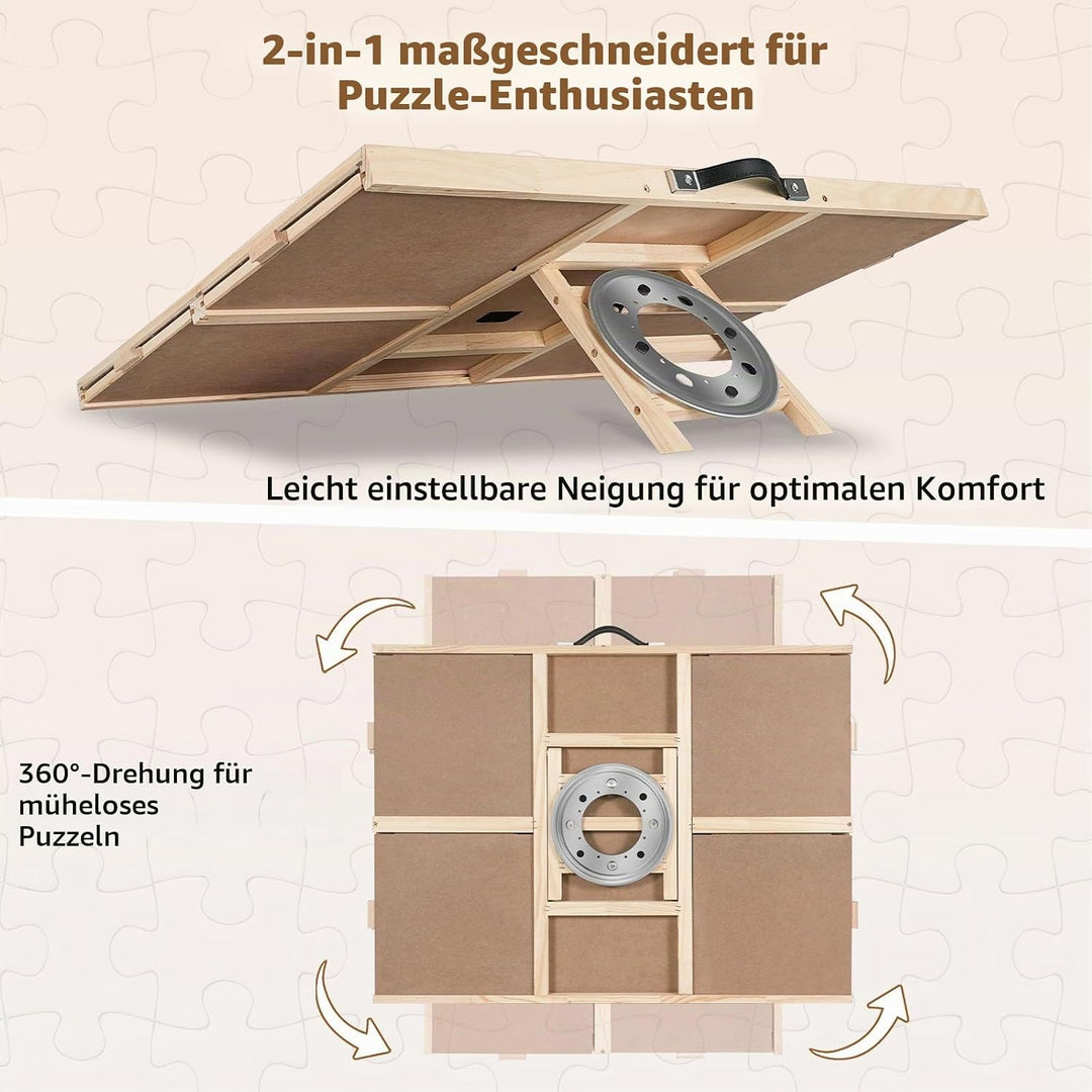 2-in-1 Kipp- und Drehpuzzle-Brett als Geschenk für Erwachsene – Holz-Puzzle-Tisch mit 4 Schubladen (