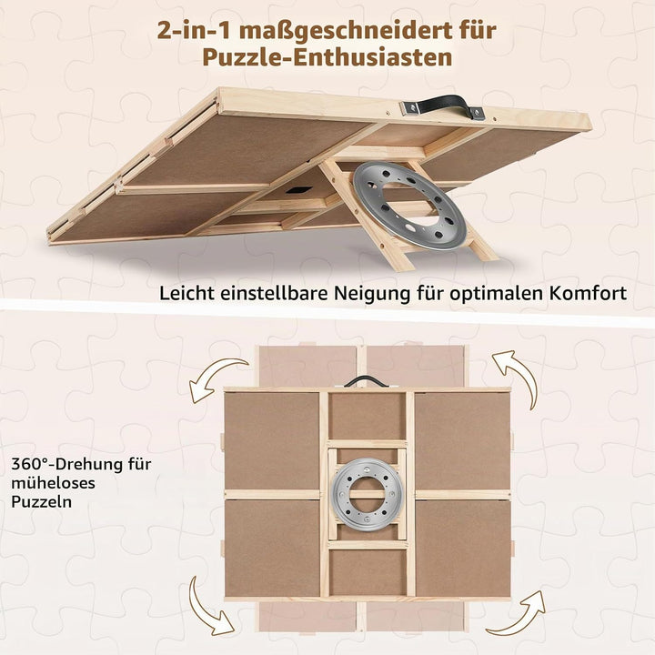 2-in-1 Kipp- und Drehpuzzle-Brett als Geschenk für Erwachsene – Holz-Puzzle-Tisch mit 4 Schubladen (