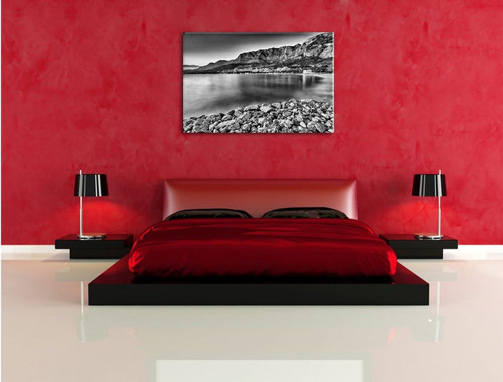 Pixxprint Meer an Traumstadt / 100x70cm Leinwandbild bespannt auf Holzrahmen/Wandbild Kunstdruck Dek