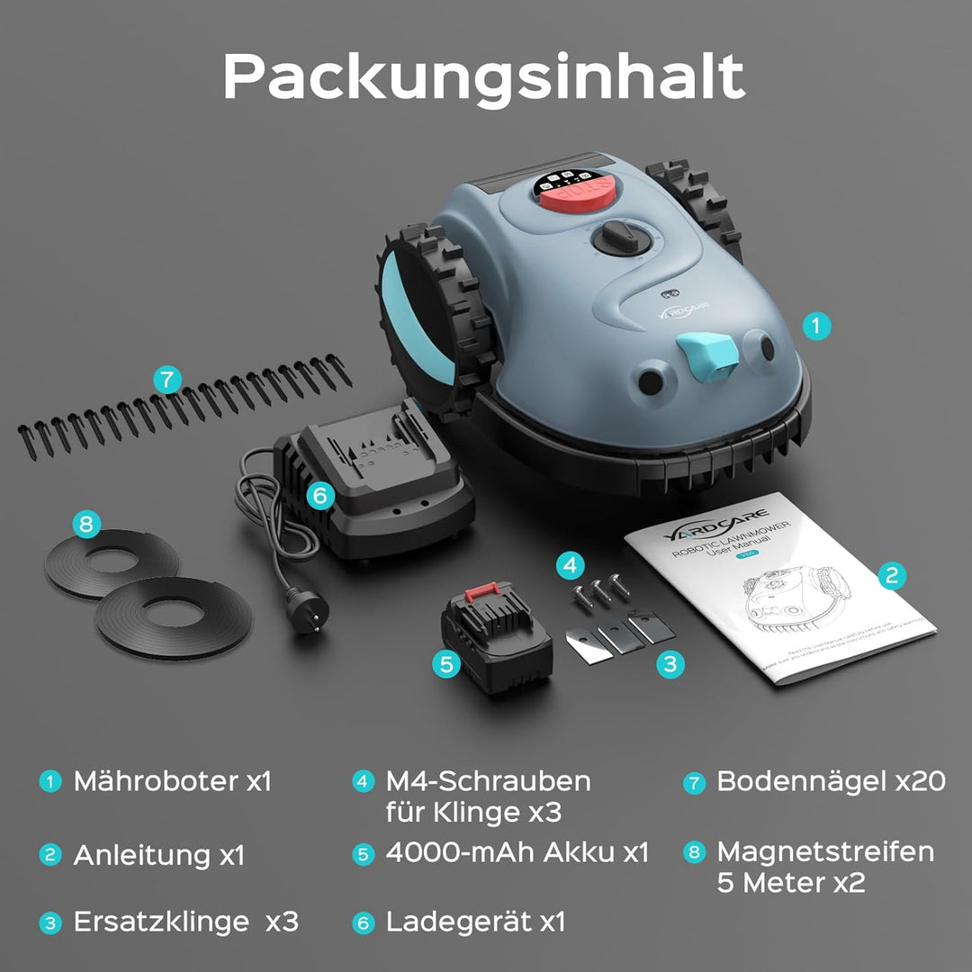 YARDCARE V100 Mähroboter ohne Begrenzungskabel, mit Vision-Navigation, Hindernisvermeidung(150 Arten