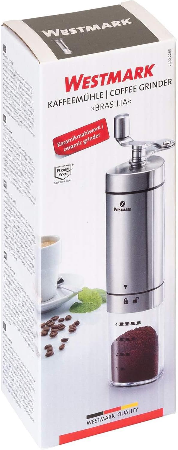 Westmark Hand-Kaffeemühle mit Keramikmahlwerk, Für bis zu 4 Tassen Kaffee, Mit Skala, Brasilia, Läng