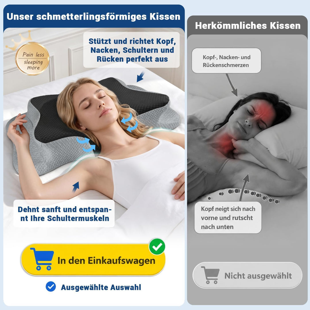 CHxxy Schmetterlingskissen, Memory Foam Nackenkissen, Ergonomisches Kissen | Seitenschläferkissen, N