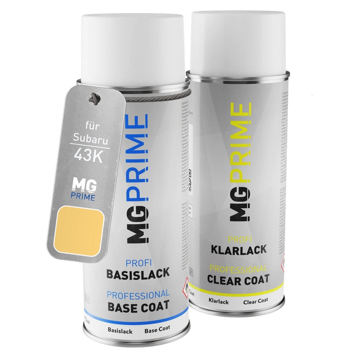 MG PRIME Autolack Sprühdosen Set für Subaru 43K Topaz Yellow Basislack Klarlack Spraydose 400ml