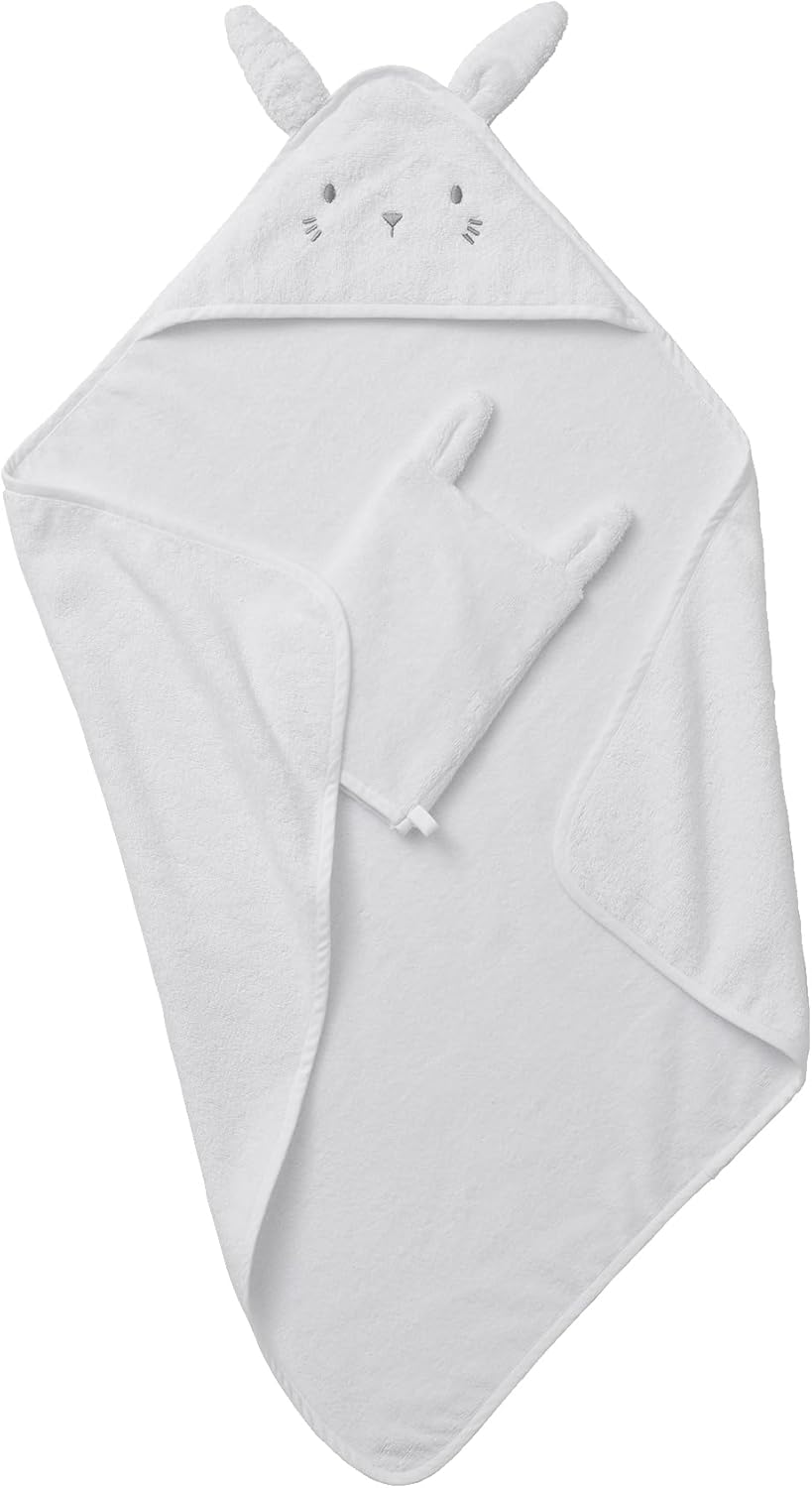 VERTBAUDET Badecape mit Waschhandschuh "Bio", Kapuzenhandtuch weiss 70X70