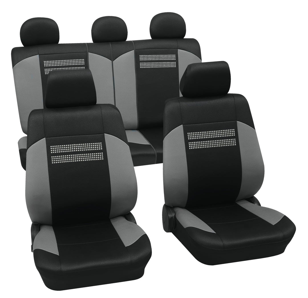 PETEX Auto Sitzbezüge Universal Komplett Set 15-teilig - Fashion grau, Eco Class mit SAB 2 Vario Plu
