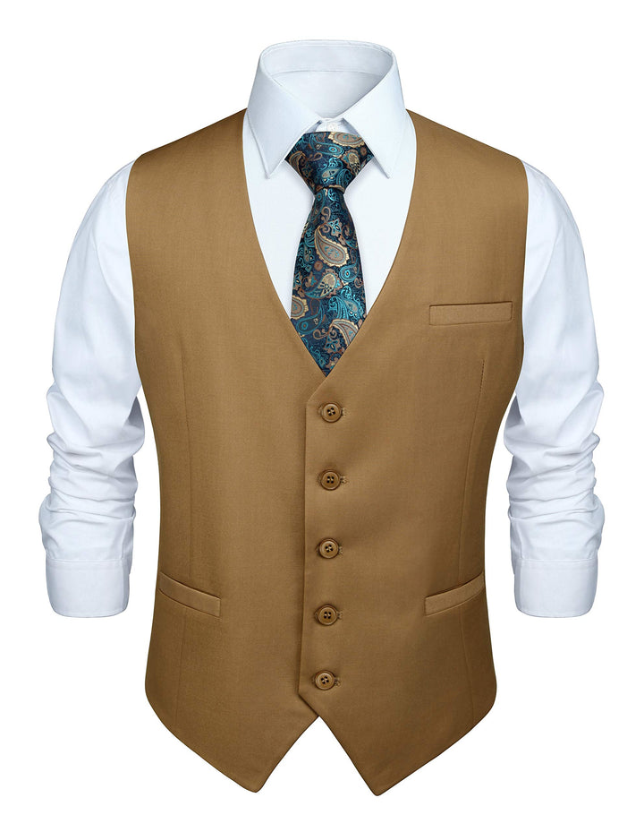 HISDERN Herren Formale Hochzeit Party Weste Baumwolle Einfarbig Weste XS Khaki, XS Khaki