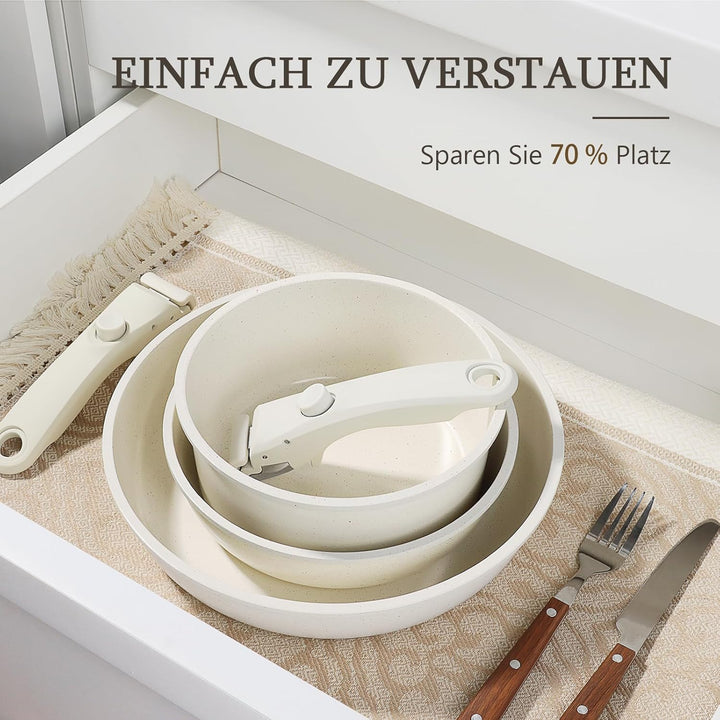 GiPP Keramik Topfset mit Abnehmbarer Griff, 5-Teilig Topf und Pfannenset mit Antihaft Beschichtet, T