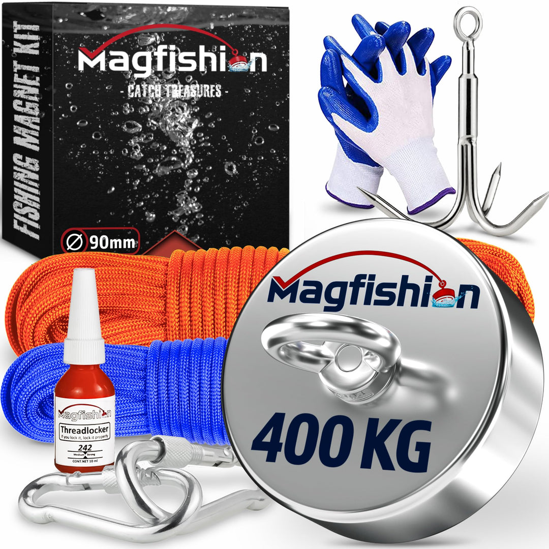 Magfishion - Mega Magnetfischen Set – 400 kg - Ø90mm - Neodym Magnet Mit 2 Seilen – Perfekt zum Magn