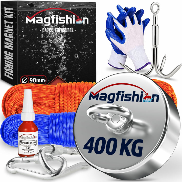 Magfishion - Mega Magnetfischen Set – 400 kg - Ø90mm - Neodym Magnet Mit 2 Seilen – Perfekt zum Magn