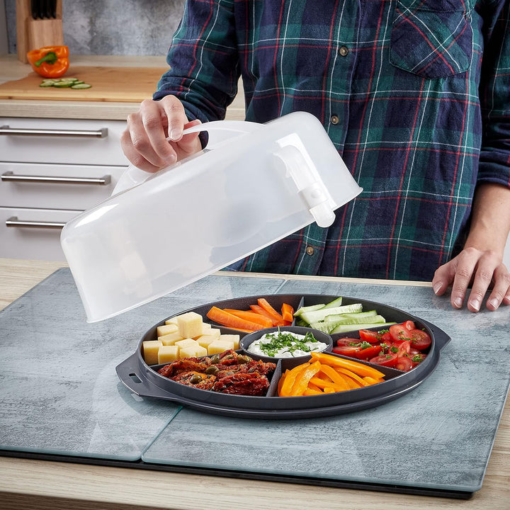 Grizzly runde Kuchen-Transportbox mit Klick-Verschluss, Tortenhaube mit Stückeinteilungshilfe, Torte