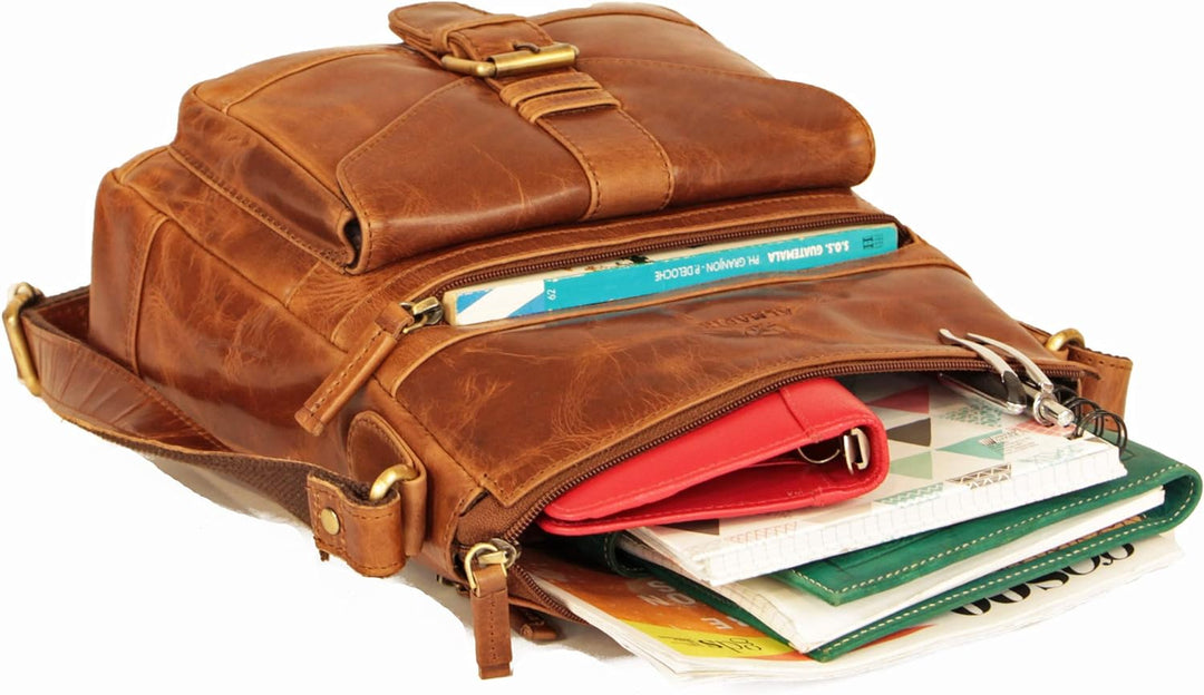 ALMADIH Premium Leder Damentasche Umhängetasche Abby - praktische Ledertasche Handtasche Schultertas