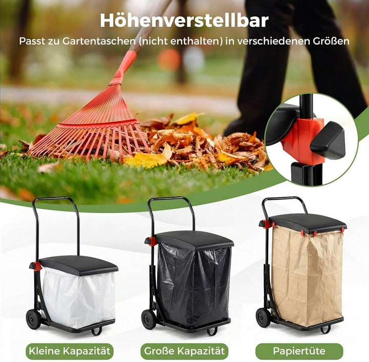 COSTWAY Müllsackständer, Abfallwagen mit Rollen & Deckel, Müllsackhalter höhenverstellbar, Müllbeute