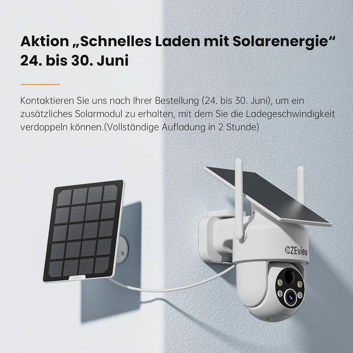 Alles in 1 Überwachungskamera Aussen Akku Solar, 2K, 100% Kabellos, 360° PTZ Kamera Überwachung Auss