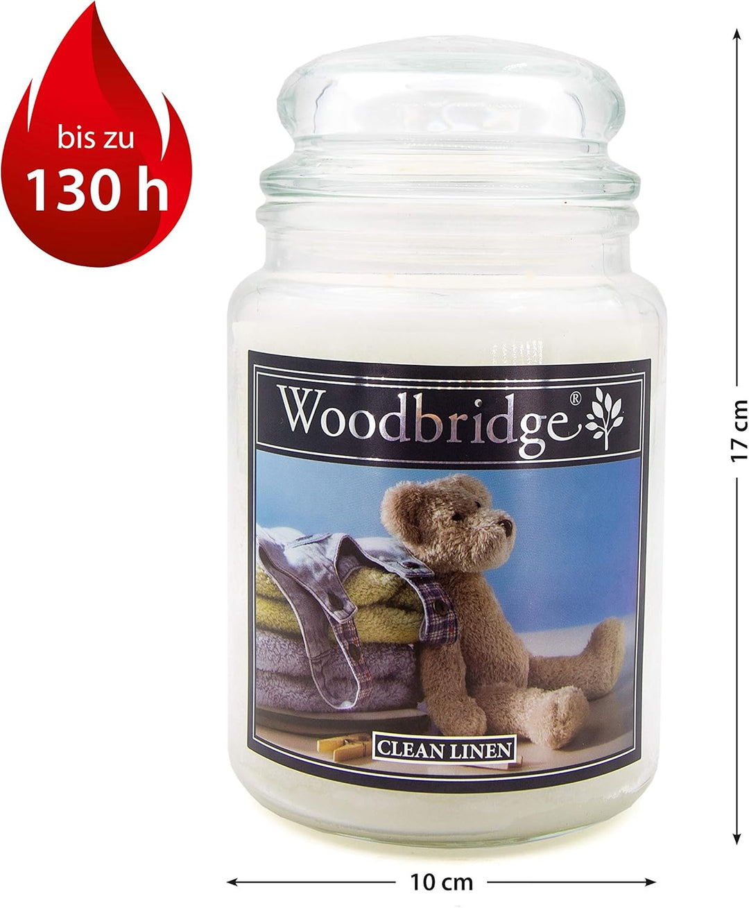 Woodbridge Grosse Duftkerze im Glas mit Deckel | Clean Linen | Duftkerze Frisch | Kerzen lange Brenn