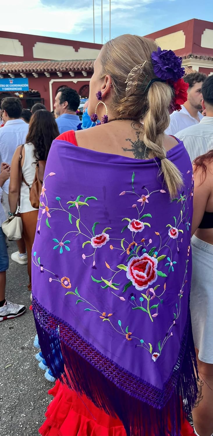 La Senorita Spanischer Manton Tuch Schal bestickt. Flamenco-Tücher für das Fair-, Sevillana- oder Fl