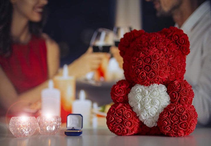 Rosen Bär Blumenbär mit Geschenkbox, Geburtstagsgeschenk für Frauen, Geschenk für Freundin zum Gebur