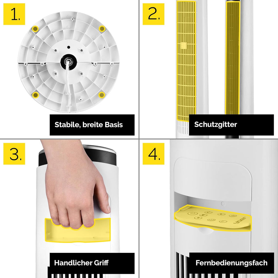 Yoer 29dB Leiser Turmventilator, Ionisator, 10 m Reichweite, Neigungswinkeleinstellung, 12 Geschwind