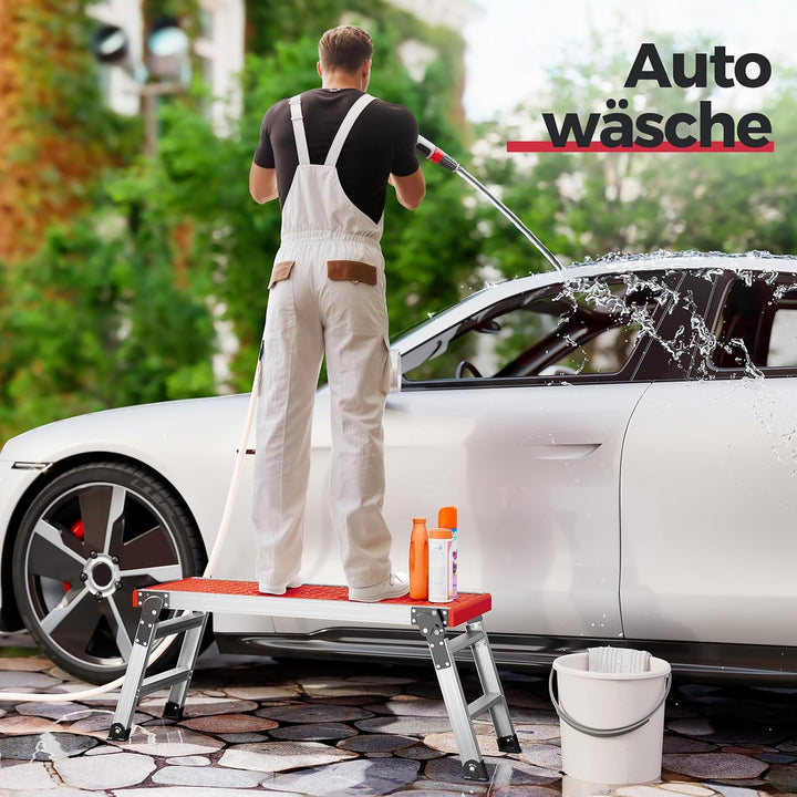 KINGRACK Klappbare Arbeitsplattform, Aluminium Stufenleiter Plattformleiter mit rutschfesten Gummifü