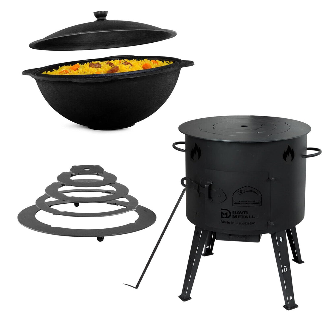 Ø49cm Uchag 2mm Stahl Utschak mit Adapter-Ringe 22L Kazan eben Kasan Utschag Feldküche Feuerstelle C