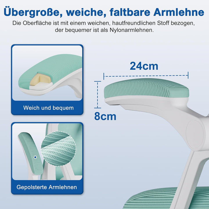 Bürostuhl, Bürostuhl Ergonomisch mit Verstellbarer Kopfstütze, Armlehnen, Lendenwirbelstütze, Schrei
