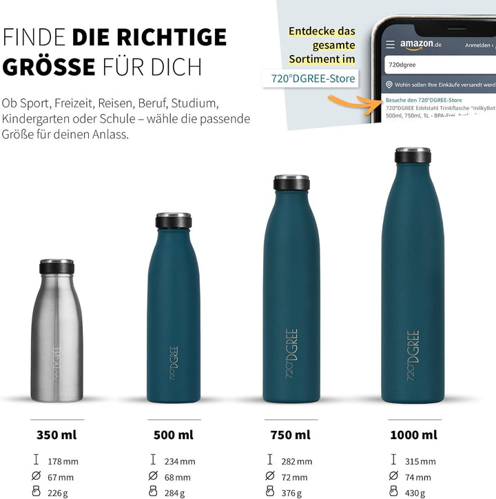 720°DGREE Edelstahl Trinkflasche “milkyBottle” - 750ml - BPA-Frei, Auslaufsicher, Kohlensäure geeign