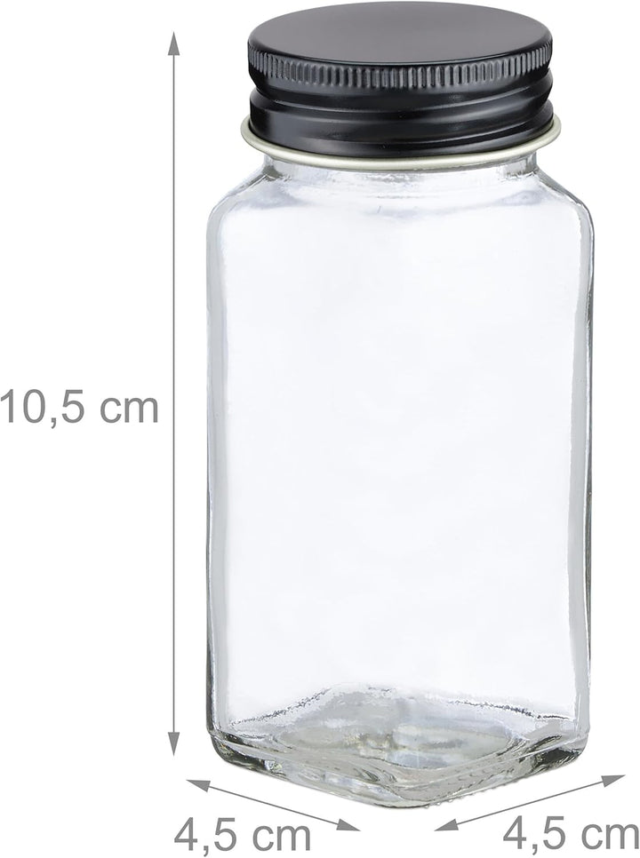 Relaxdays Gewürzgläser 12er Set, Streueinsatz, Gewürzdosen Glas, 120 ml, mit Etiketten &amp; Trichter, t