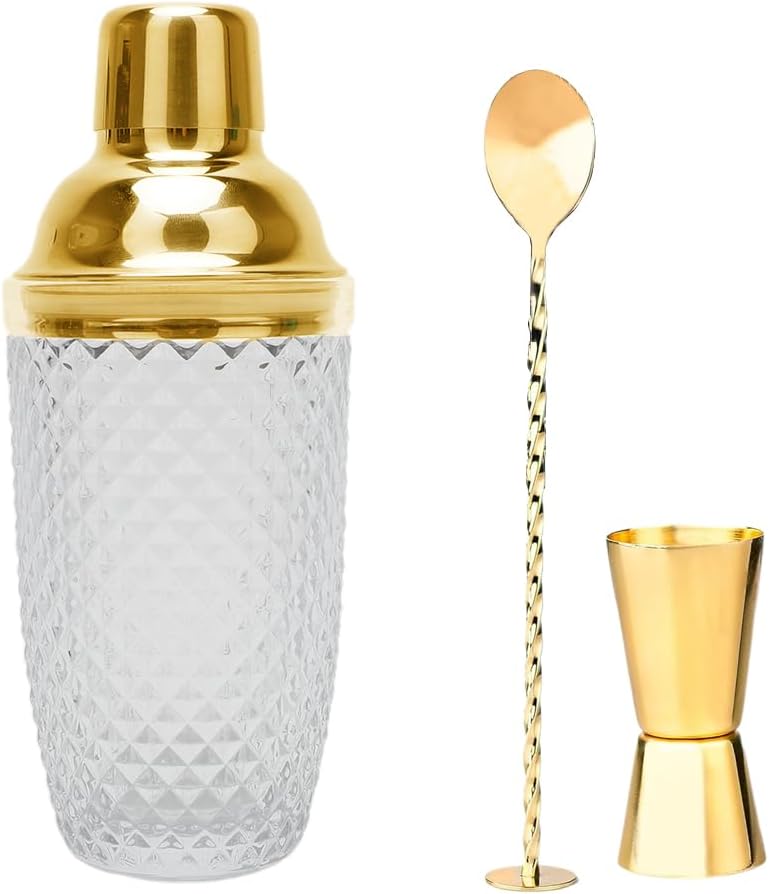 LUPATDY Glas Cocktailshaker,400ml Cocktail Shaker Set,Cocktail Shaker Glas Mixer mit Edelstahl Messb